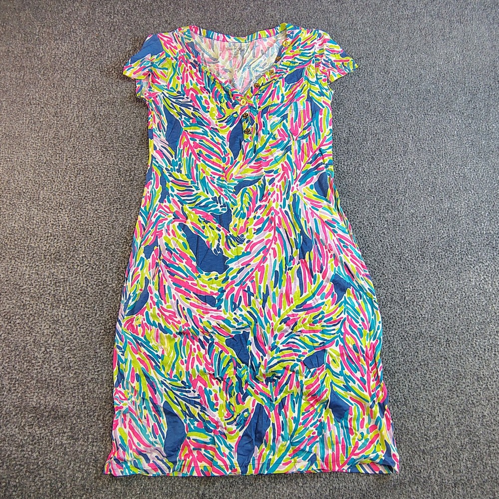 Lilly Pulitzer Palmira Dress Womens Small Multi Tropical Henley Cotton